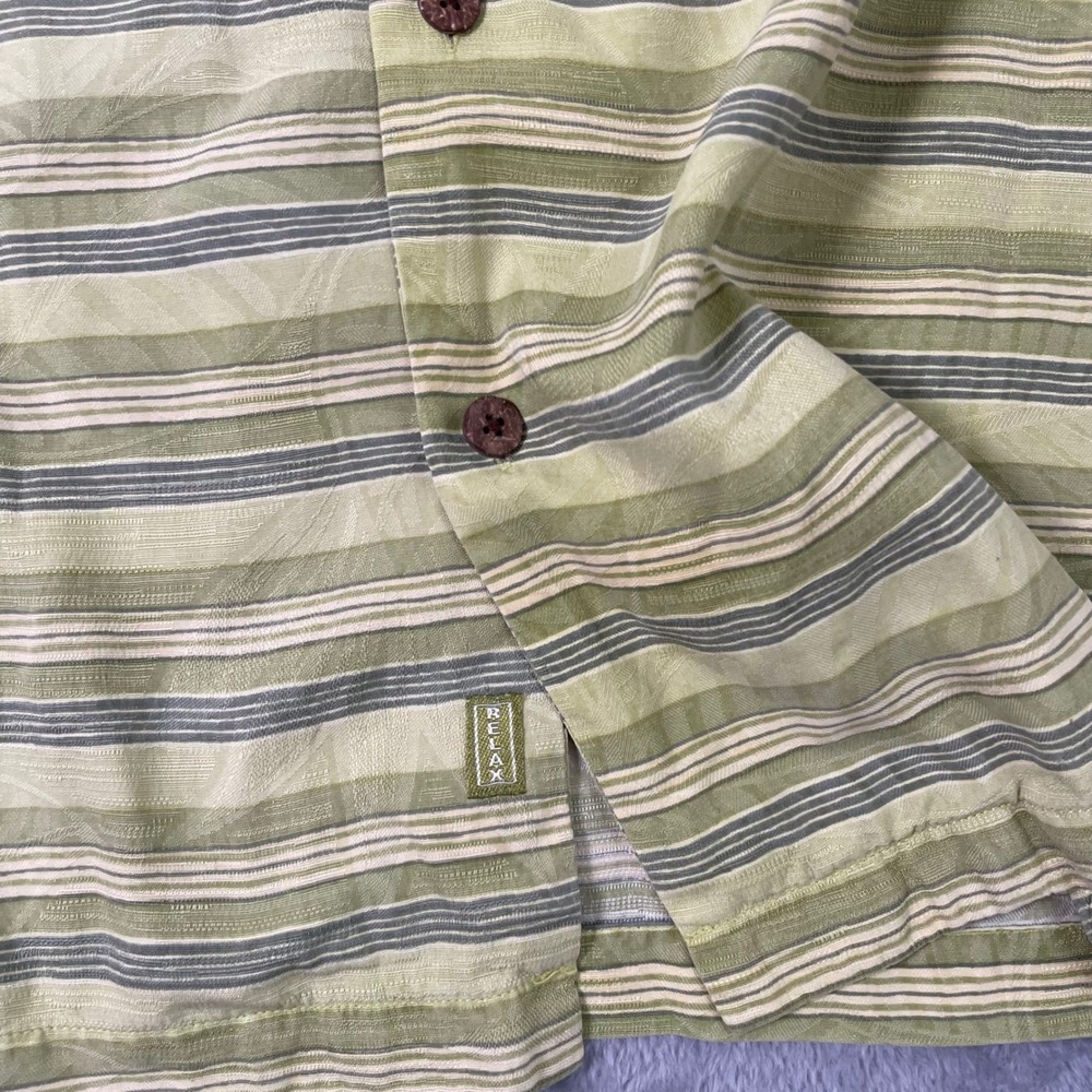 Tommy Bahama 100% Silk Button Up Shirt Mens XL Green Relax Striped Leaf Print - Picture 4 of 10